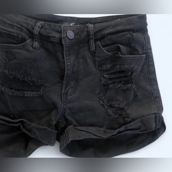 KanCan Black Distressed Denim Shorts | Size 23 | Cuffed Hem - Picture 3 of 6